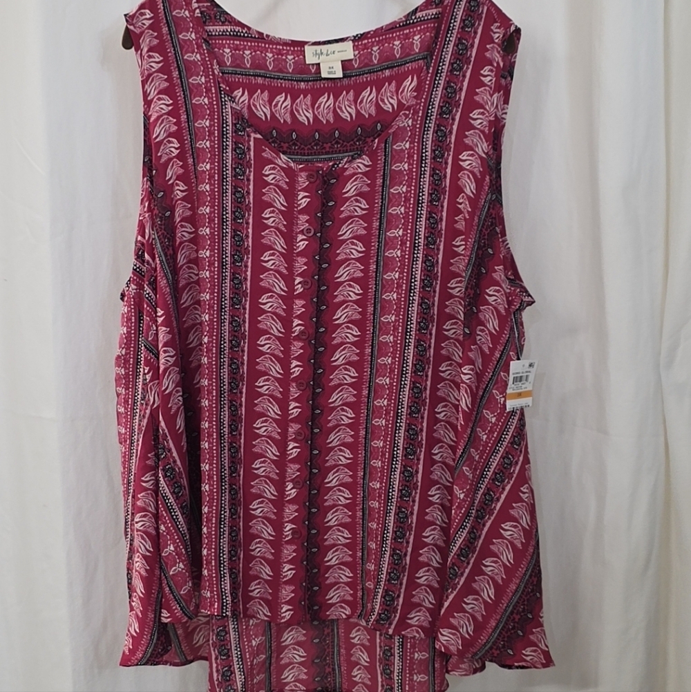 Style Co 3x Magenta Stripe Floral Batik Sleeveless Georgette Top Boho Bandana